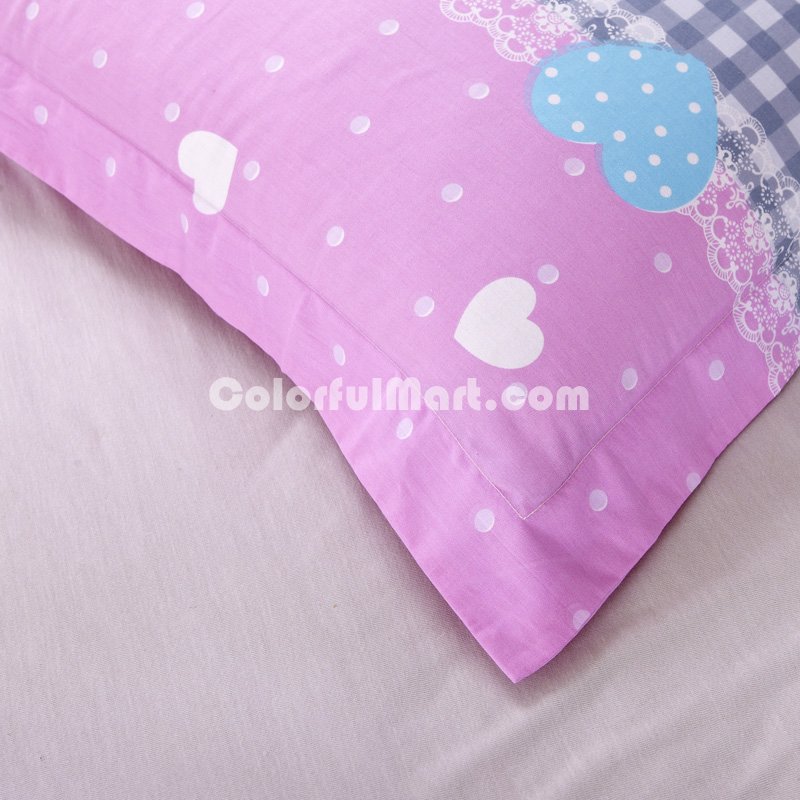 Girls Heart Pink 100% Cotton 4 Pieces Bedding Set Duvet Cover Pillow Shams Fitted Sheet - Click Image to Close