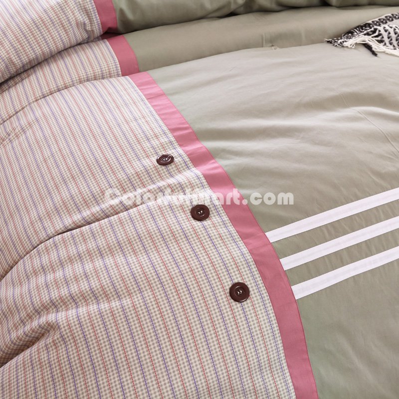 Youth Green 100% Cotton Luxury Bedding Set Stripes Plaids Bedding Duvet Cover Pillowcases Fitted Sheet - Click Image to Close