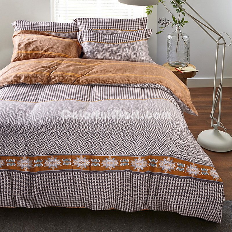 Miguel Brown Bedding Set Modern Bedding Collection Floral Bedding Stripe And Plaid Bedding Christmas Gift Idea - Click Image to Close