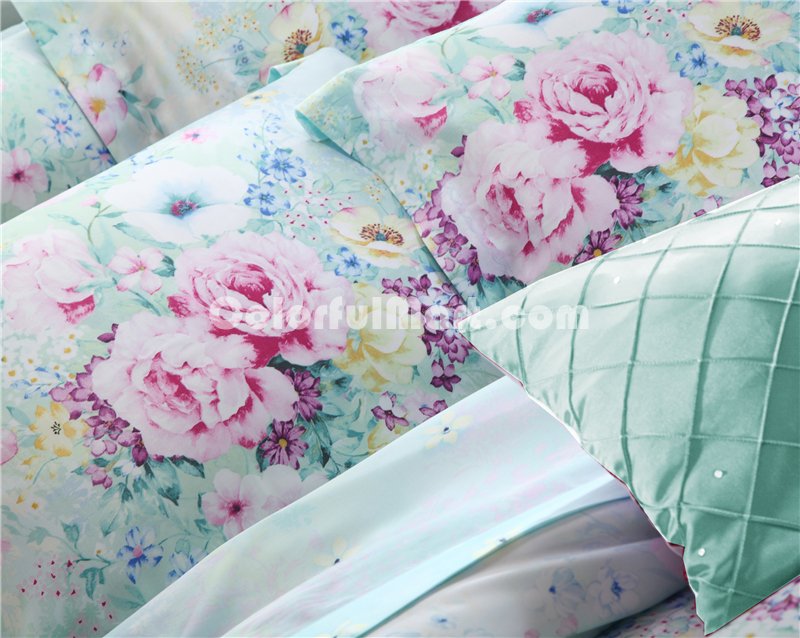 Country Charm Blue Bedding Set Girls Bedding Floral Bedding Duvet Cover Pillow Sham Flat Sheet Gift Idea - Click Image to Close
