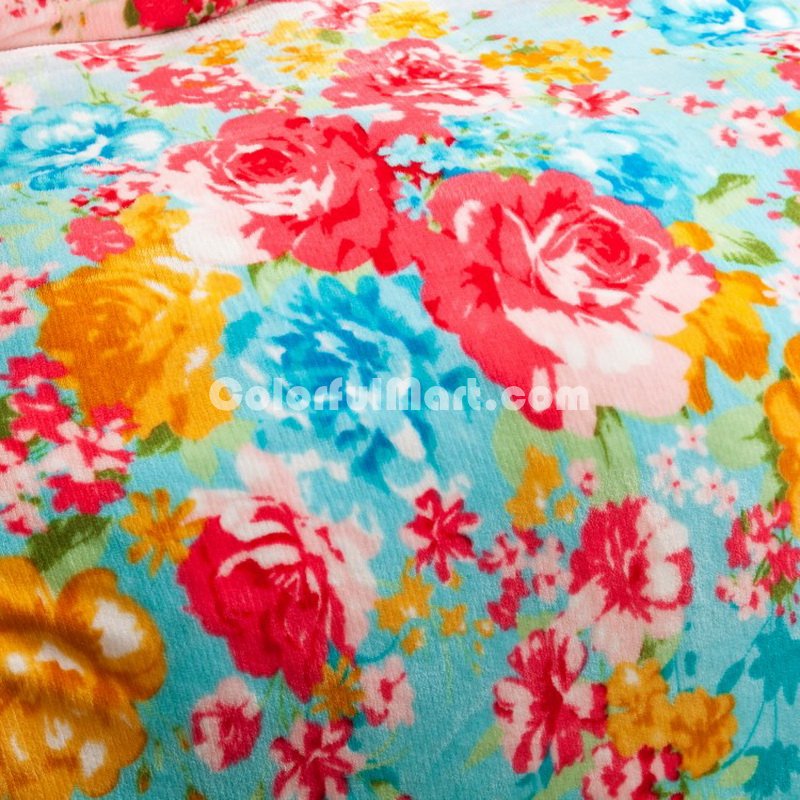 Flowers Blooming Light Blue Flowers Bedding Flannel Bedding Girls Bedding - Click Image to Close
