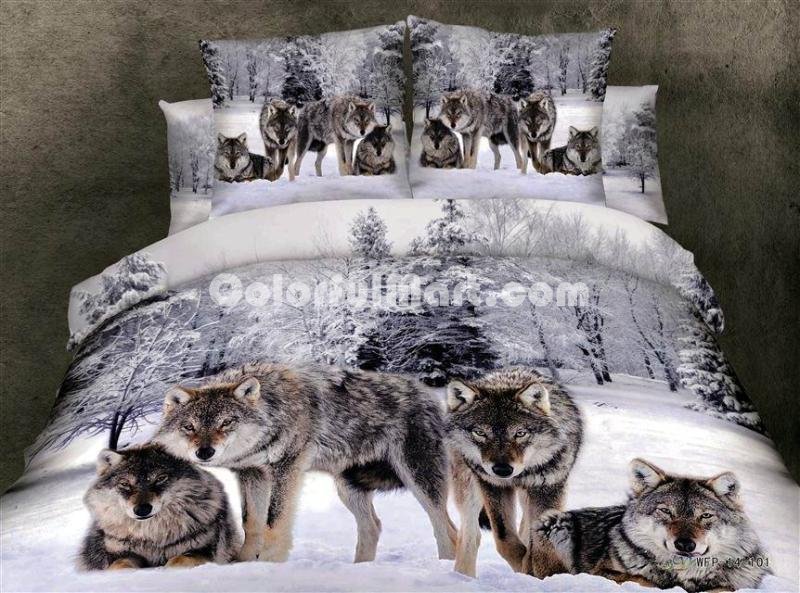 Wolves White Bedding Animal Print Bedding 3d Bedding Animal Duvet Cover Set - Click Image to Close