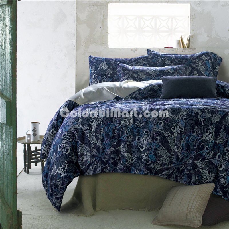 Beth Blue Bedding Set Luxury Bedding Collection Satin Egyptian Cotton Duvet Cover Set - Click Image to Close