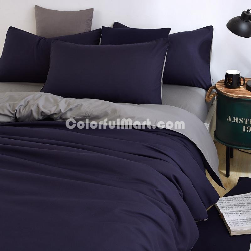 Grey Navy Blue Bedding Set Duvet Cover Pillow Sham Flat Sheet Teen Kids Boys Girls Bedding - Click Image to Close