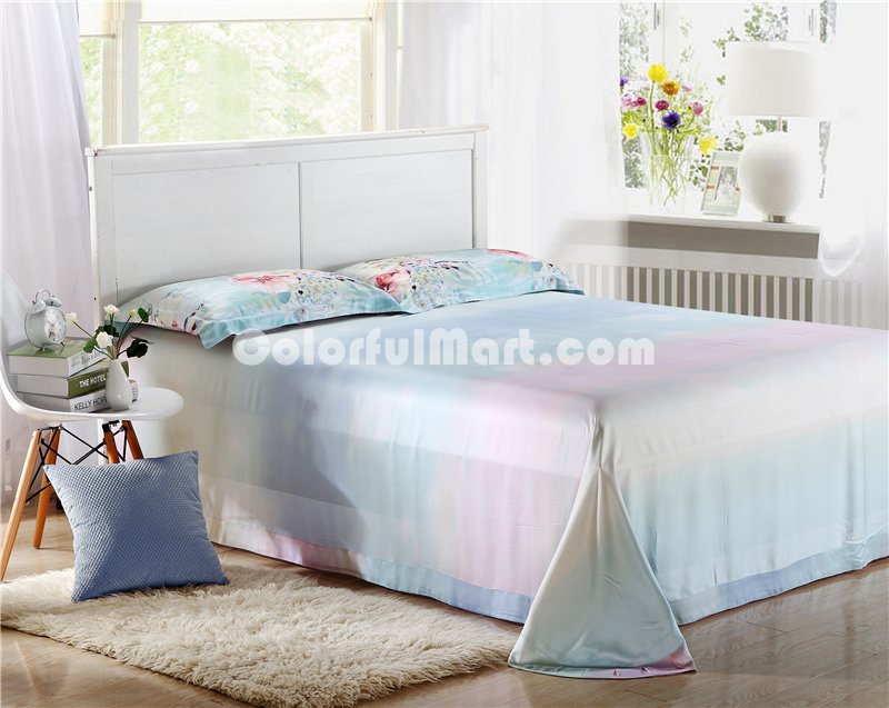Wonderful World Blue Bedding Set Girls Bedding Floral Bedding Duvet Cover Pillow Sham Flat Sheet Gift Idea - Click Image to Close