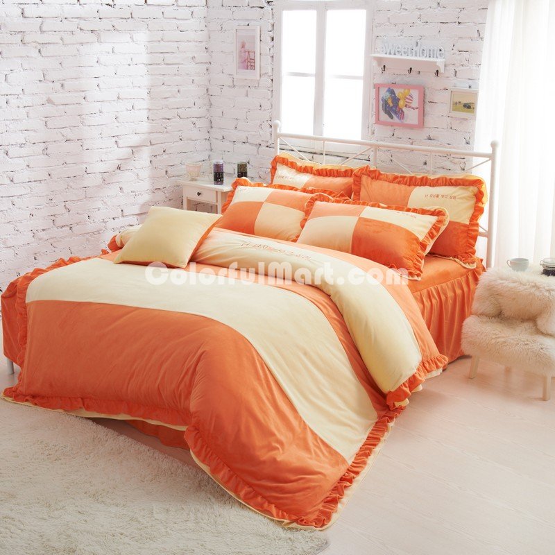 Missing You Orange Velvet Bedding Girls Bedding Princess Bedding - Click Image to Close