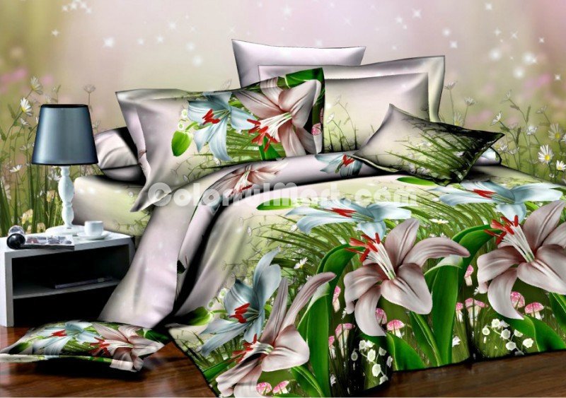 White Lily Bedding 3D Duvet Cover Set - Click Image to Close