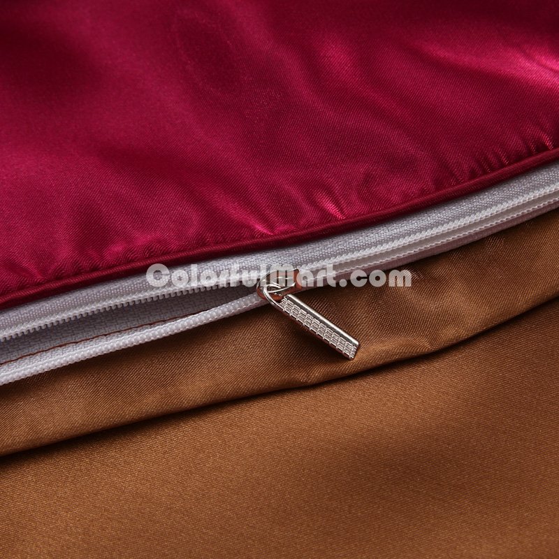 Wine And Coffee Silk Bedding Set Duvet Cover Silk Pillowcase Silk Sheet Luxury Bedding - Click Image to Close