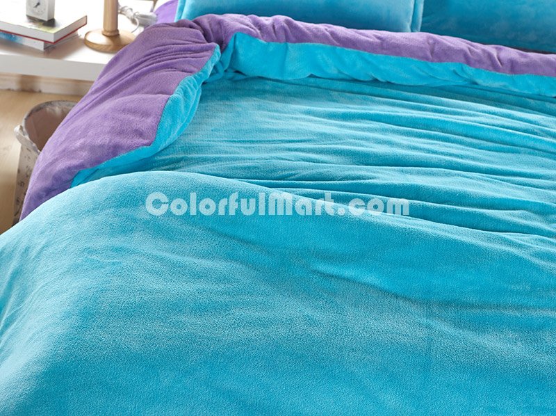 Light Blue And Purple Coral Fleece Bedding Teen Bedding - Click Image to Close