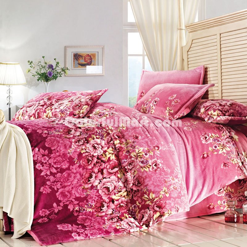 Flying Flowers Winter Duvet Cover Set Flannel Bedding - Click Image to Close