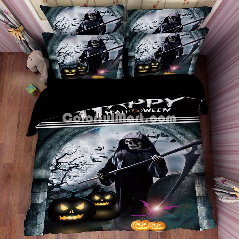 Halloween Grim Reaper Black Bedding Duvet Cover Set Duvet Cover Pillow Sham Kids Bedding Gift Idea - Click Image to Close