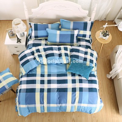 Tartan Blue Bedding Set Duvet Cover Pillow Sham Flat Sheet Teen Kids Boys Girls Bedding
