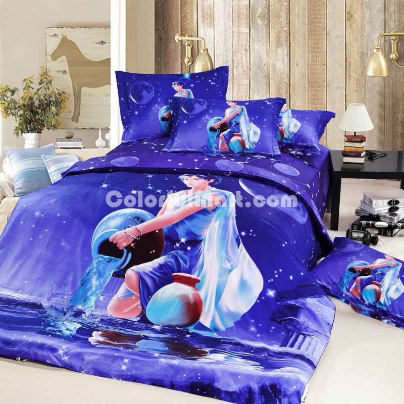 Aquarius Oil Painting Style Zodiac Signs Bedding Set - Click Image to Close