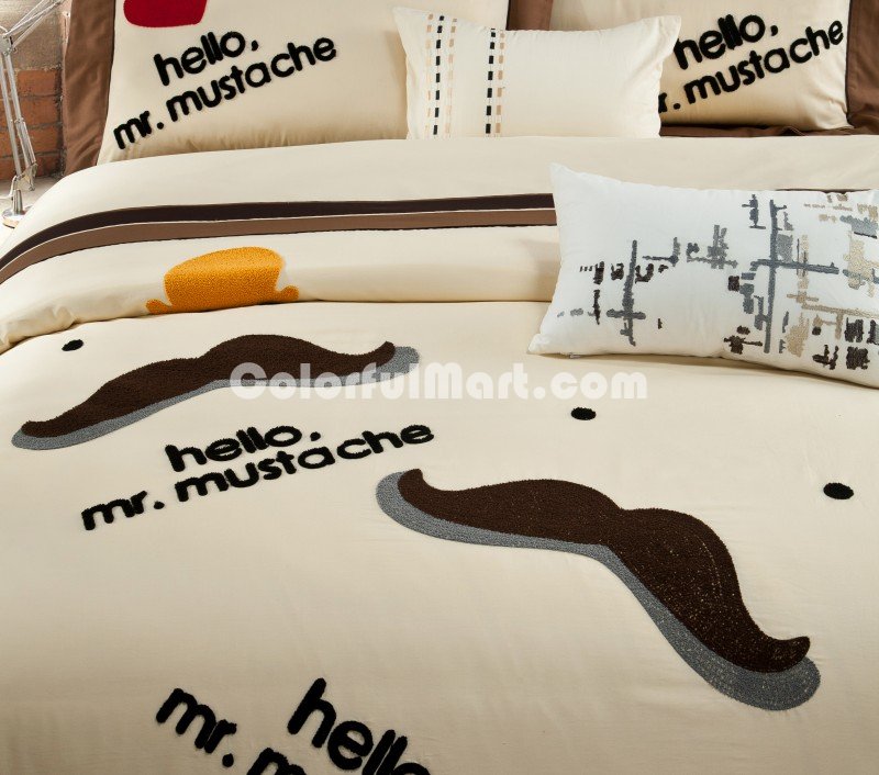 Mr Mustache Beige Bedding Girls Bedding Teen Bedding Luxury Bedding - Click Image to Close