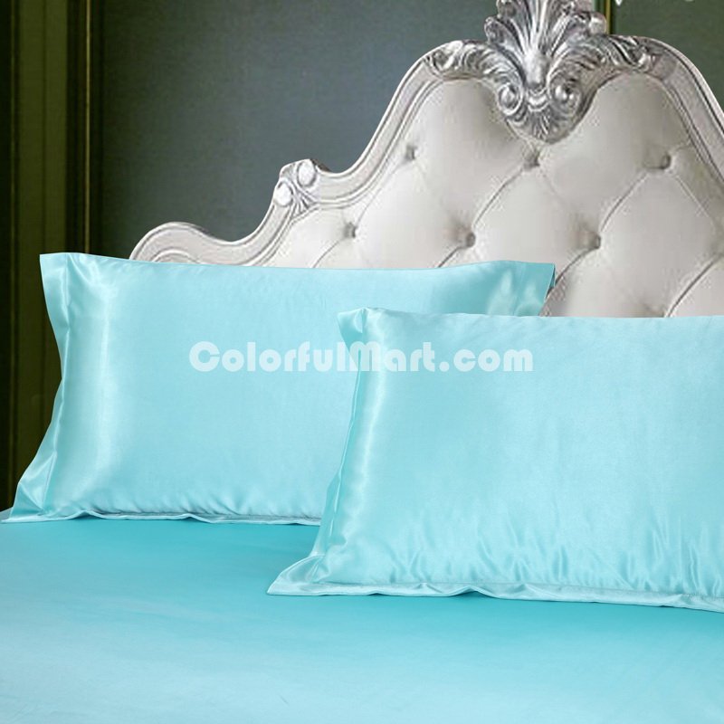 Sea Blue Silk Pillowcase, Include 2 Standard Pillowcases, Envelope Closure, Prevent Side Sleeping Wrinkles, Have Good Dreams - Click Image to Close