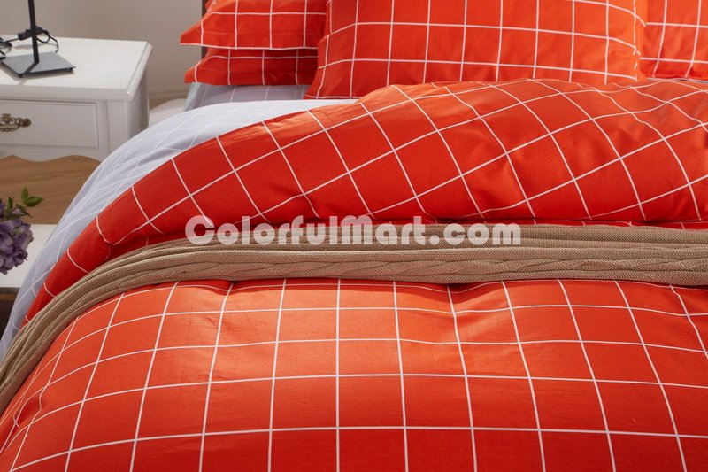 Modern Grids Orange And Gray Teen Bedding Duvet Cover Set - Click Image to Close