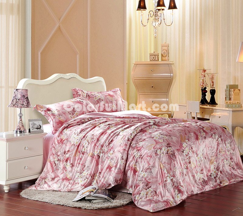 Being In Full Flower Pink Silk Duvet Cover Set Silk Bedding - Click Image to Close