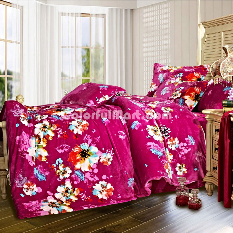 Colorful And Romantic Winter Duvet Cover Set Flannel Bedding - Click Image to Close