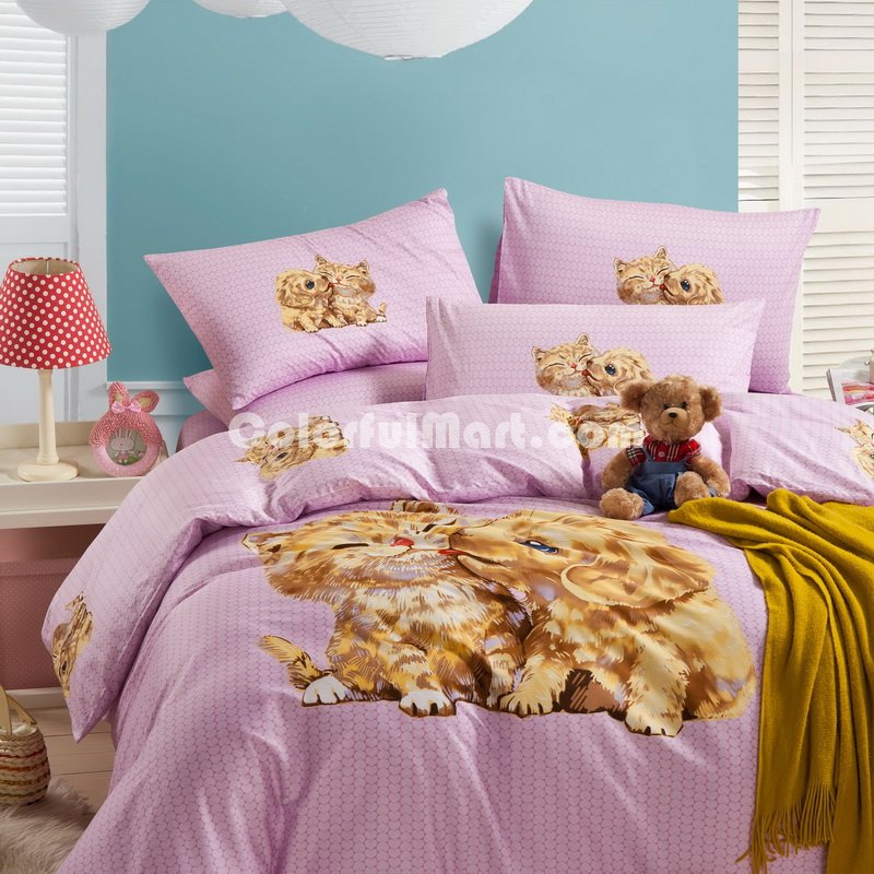 Puppy Kiss Kitty Pink Cartoon Bedding Kids Bedding Girls Bedding Teen Bedding - Click Image to Close
