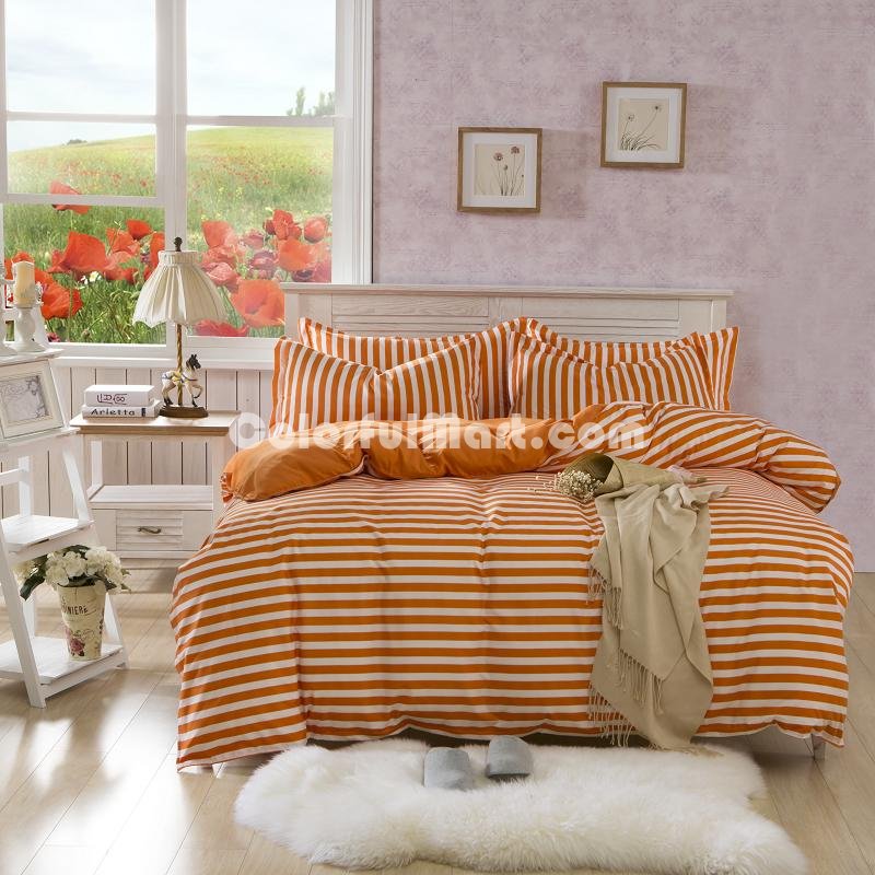 Modern Stripes Orange Bedding Set Modern Bedding Cheap Bedding Discount Bedding Bed Sheet Pillow Sham Pillowcase Duvet Cover Set - Click Image to Close