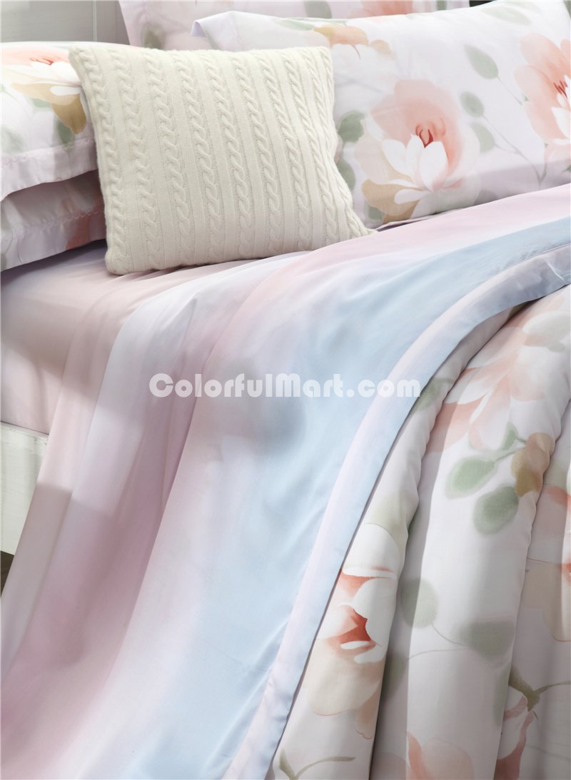 Gentle Breeze Pink Bedding Set Girls Bedding Floral Bedding Duvet Cover Pillow Sham Flat Sheet Gift Idea - Click Image to Close