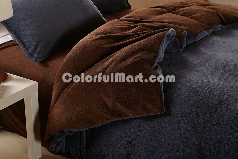 Smoky Gray And Coffee Coral Fleece Bedding Teen Bedding - Click Image to Close
