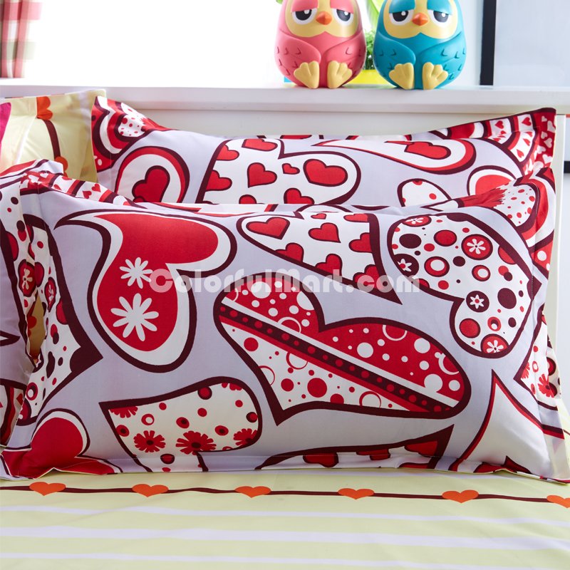 Hearts Red Bedding Set Duvet Cover Pillow Sham Flat Sheet Teen Kids Boys Girls Bedding - Click Image to Close