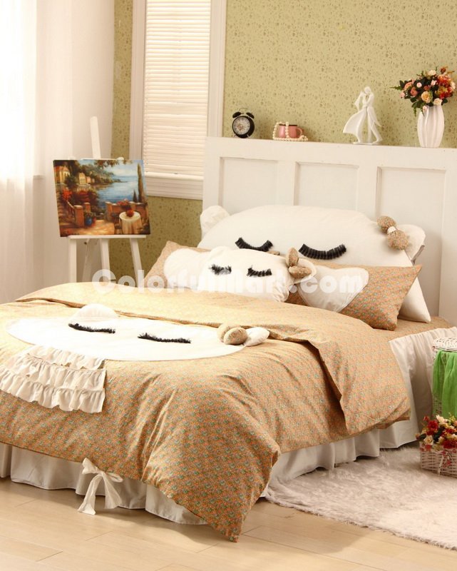 Cute Kitty Yellow Cat Bedding Kitty Bedding Girls Bedding - Click Image to Close