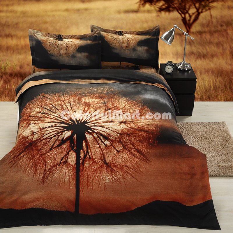 Dandelion Brown Bedding 3D Duvet Cover Set - Click Image to Close