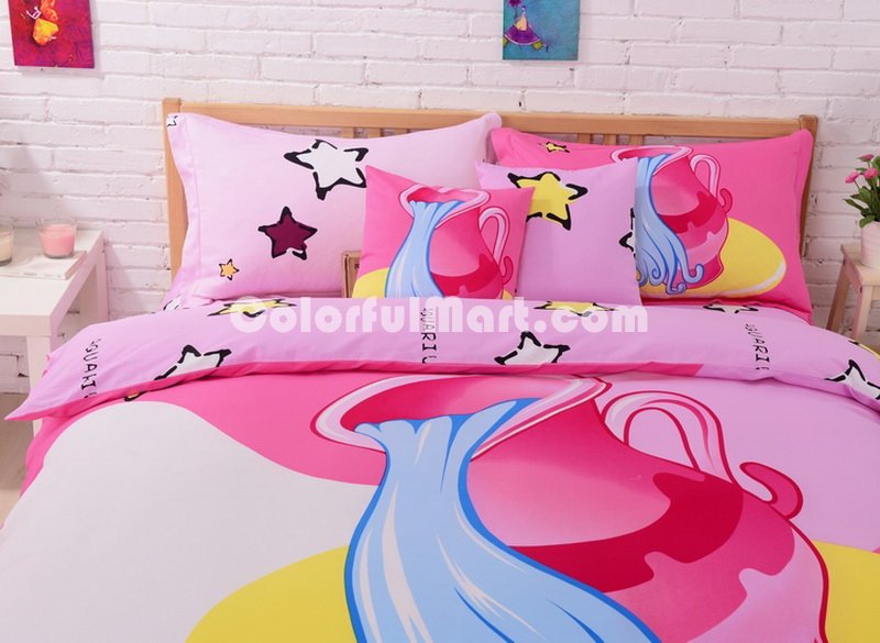 Aquarius Pink Duvet Cover Set Star Sign Bedding Kids Bedding - Click Image to Close