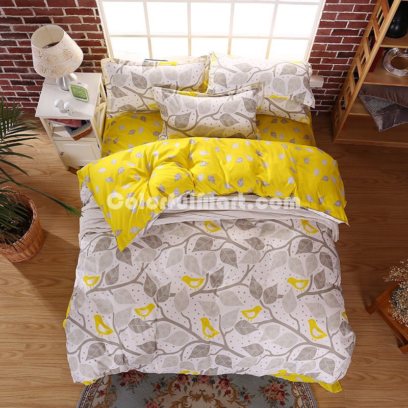 Bird And Tree Brown Bedding Set Duvet Cover Pillow Sham Flat Sheet Teen Kids Boys Girls Bedding - Click Image to Close