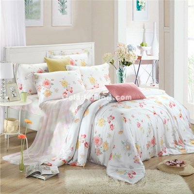 Beautiful Flowers White Bedding Set Girls Bedding Floral Bedding Duvet Cover Pillow Sham Flat Sheet Gift Idea