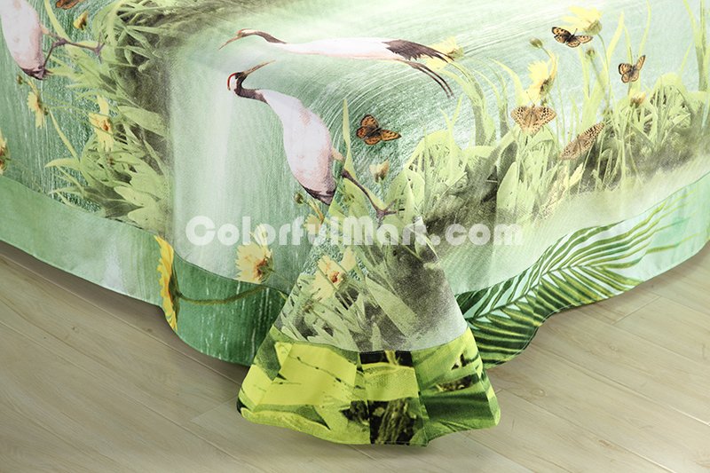 Red Crowned Crane Green Bedding 3D Duvet Cover Set - Click Image to Close