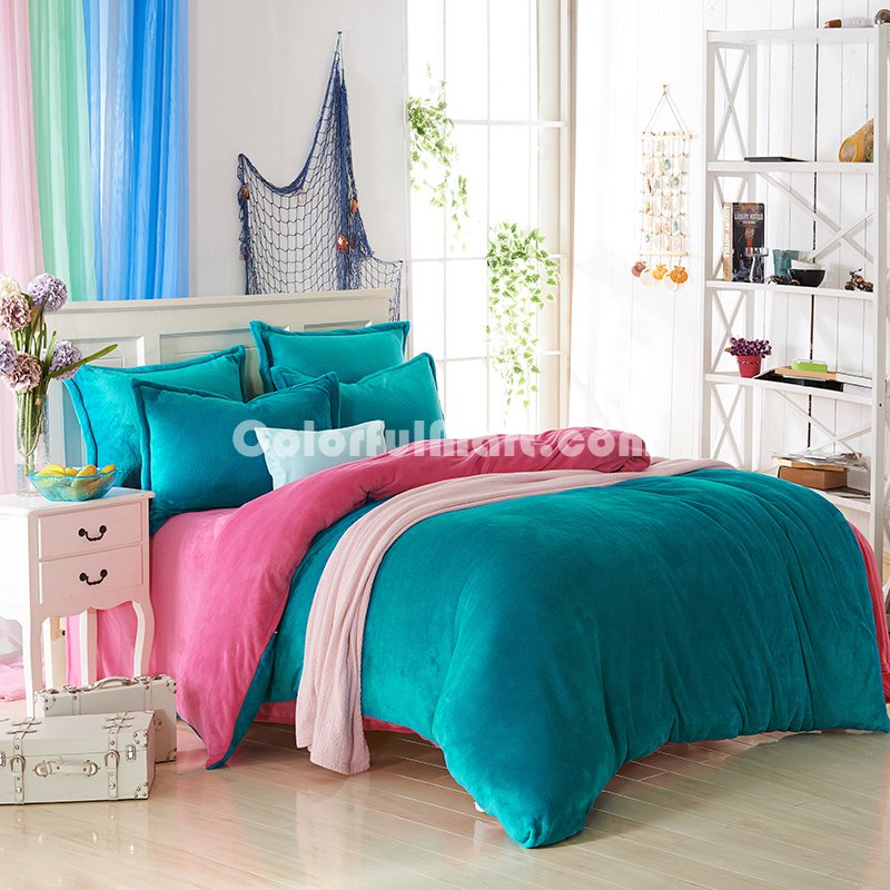 Ocean Blue And Rose Flannel Bedding Winter Bedding - Click Image to Close