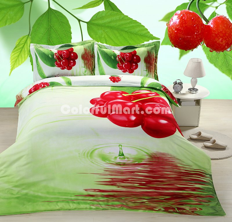 Cherry Green Bedding 3D Duvet Cover Set - Click Image to Close