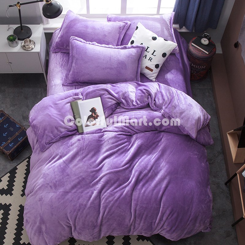 Light Purple Velvet Flannel Duvet Cover Set for Winter. Use It as Blanket or Throw in Spring and Autumn, as Quilt in Summer. - Click Image to Close