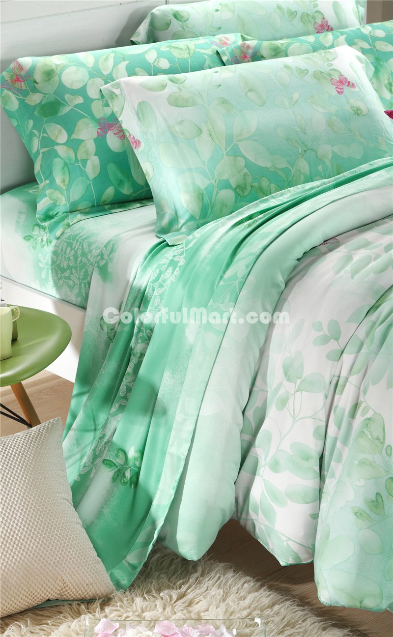 Early Summer Green Bedding Set Girls Bedding Floral Bedding Duvet Cover Pillow Sham Flat Sheet Gift Idea - Click Image to Close