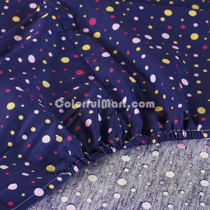 Polka Dots Blue 100% Cotton 4 Pieces Bedding Set Duvet Cover Pillow Shams Fitted Sheet - Click Image to Close
