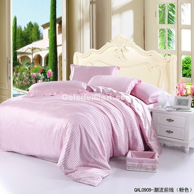 Beautiful Stripes Pink Silk Bedding Modern Bedding