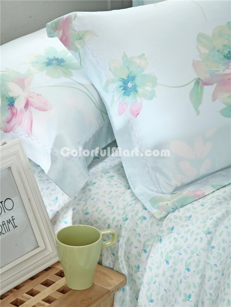 Dreaming Green Bedding Set Girls Bedding Floral Bedding Duvet Cover Pillow Sham Flat Sheet Gift Idea - Click Image to Close