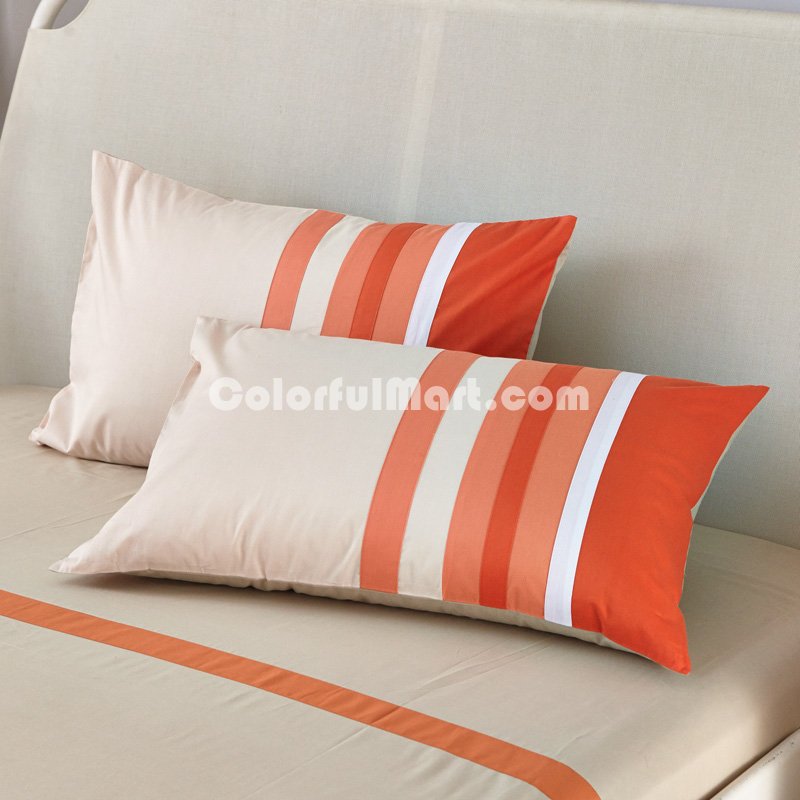 Time Orange 100% Cotton Luxury Bedding Set Stripes Plaids Bedding Duvet Cover Pillowcases Fitted Sheet - Click Image to Close