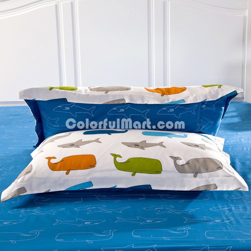 Sharks And Whales White 100% Cotton Luxury Bedding Set Kids Bedding Duvet Cover Pillowcases Fitted Sheet - Click Image to Close