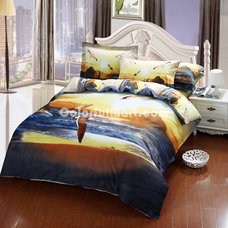 Sea Gulls Yellow Bedding Sets Duvet Cover Sets Teen Bedding Dorm Bedding 3D Bedding Landscape Bedding Gift Ideas - Click Image to Close