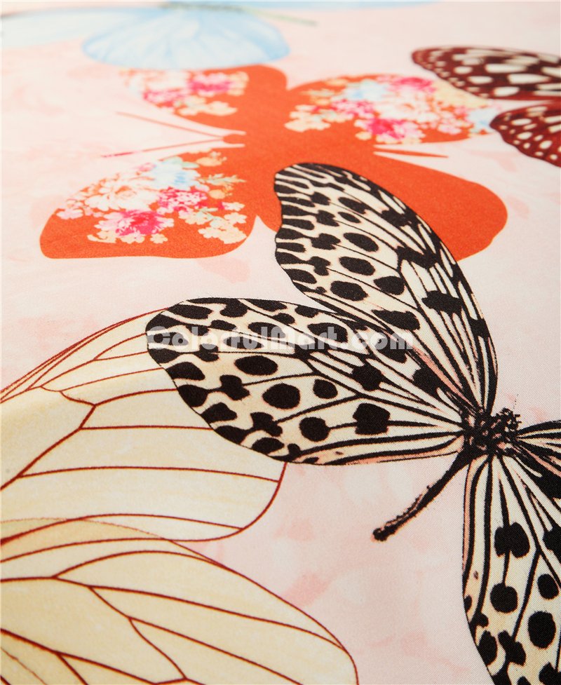 Dancing With Butterflies Pink Bedding Set Girls Bedding Floral Bedding Duvet Cover Pillow Sham Flat Sheet Gift Idea - Click Image to Close