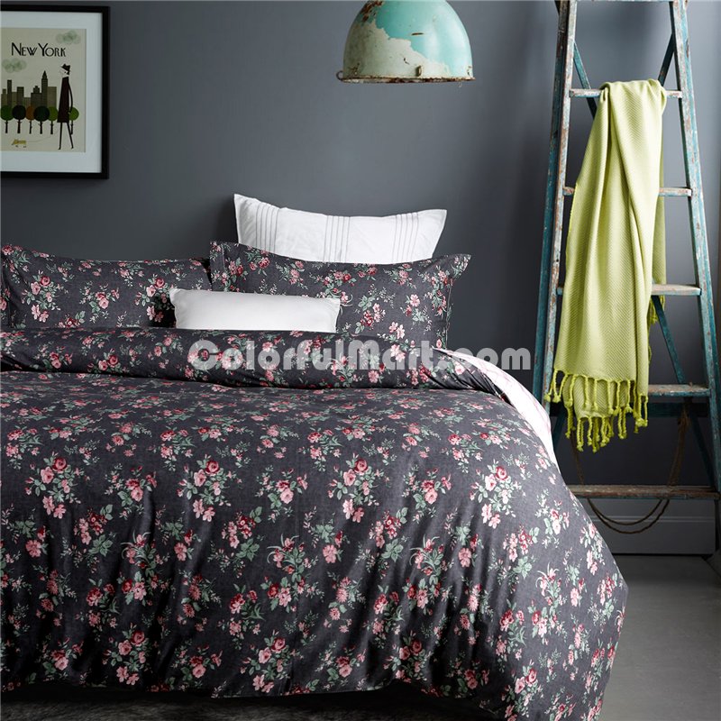 Fashion Of Flowers Black Bedding Set Teen Bedding Dorm Bedding Bedding Collection Gift Idea - Click Image to Close