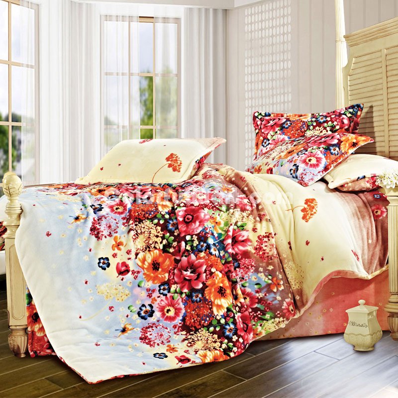 Flowers Of March Winter Duvet Cover Set Flannel Bedding - Click Image to Close