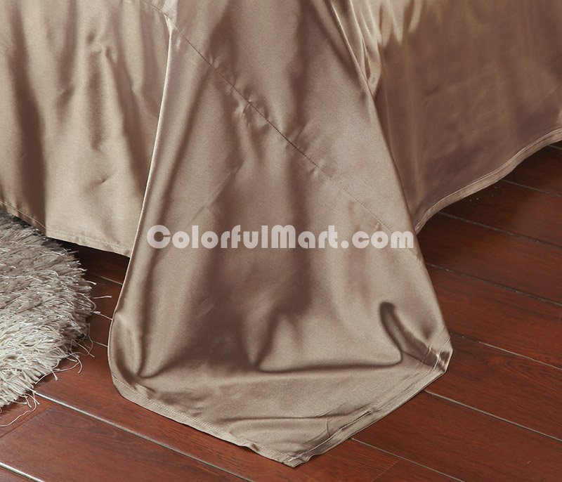 Pure Enjoyment Light Coffee Silk Bedding Silk Duvet Cover Set - Click Image to Close