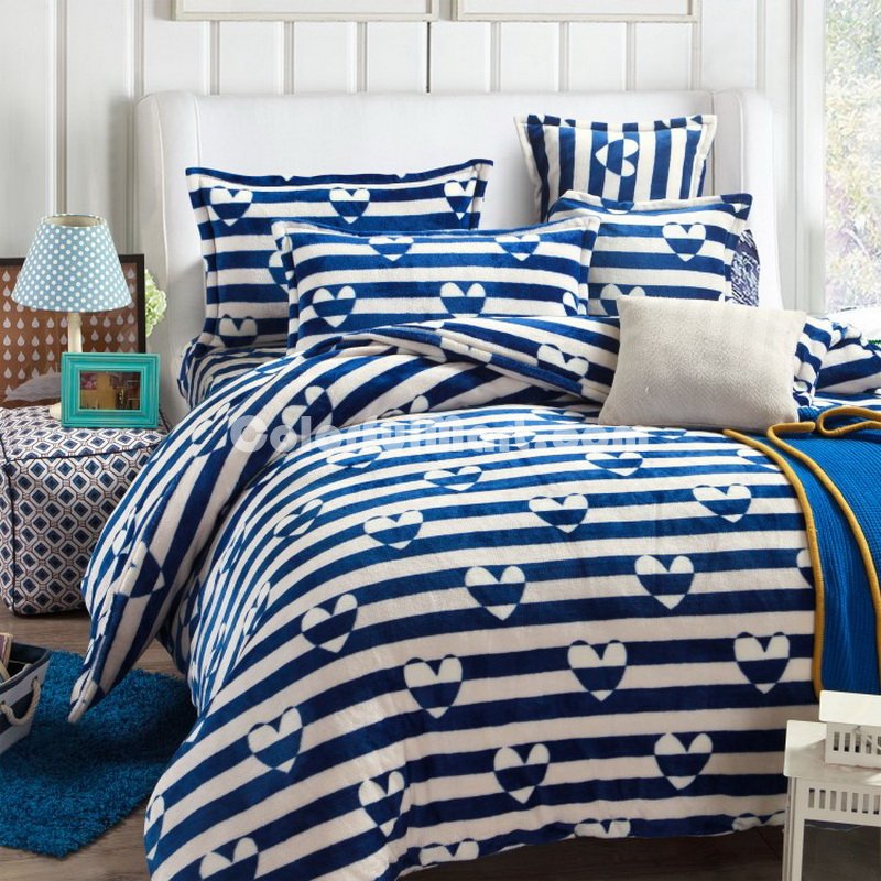 Heart By Heart Blue Style Bedding Flannel Bedding Girls Bedding - Click Image to Close