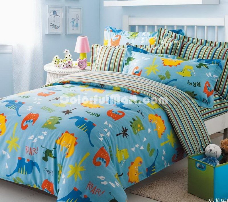 Just For Kids Blue Dinosaur Bedding Set - Click Image to Close