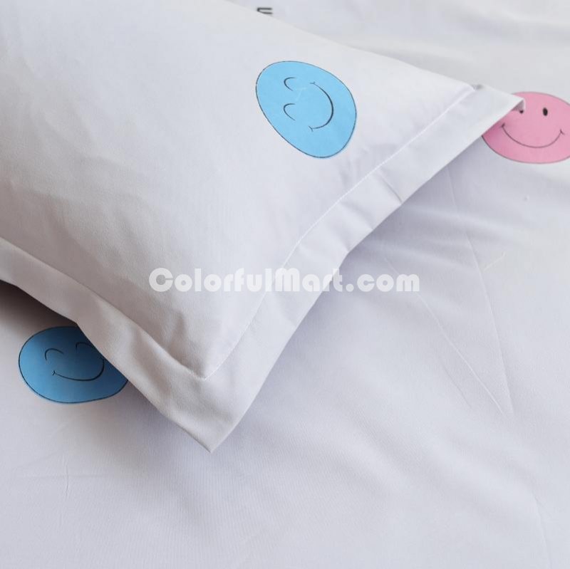 Smiling Face Grey Bedding Set Duvet Cover Pillow Sham Flat Sheet Teen Kids Boys Girls Bedding - Click Image to Close